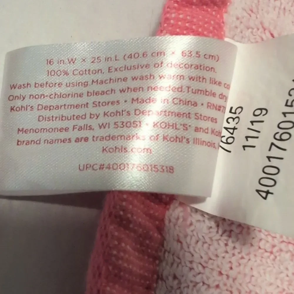 Fun Pink Cotton Cat Hand Towel with Heart Glasses & a Heart Balloon on it's Tail